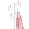 A white coat rack with a pink garment hanging on it, against a white background. Náhled obrázku produktu