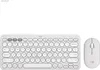 A white Logitech keyboard and mouse set on a white background. Produktbild-Vorschau