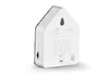 The back of a white, house-shaped device with text and logos. Produktbild-Vorschau