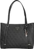 A black Guess shopper bag with a repeating logo pattern and a gold-colored key charm. Produktbild-Vorschau