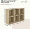 A product image of a wooden bookshelf with dimensions indicated. Produktbild-Vorschau