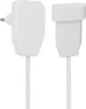 Two white electrical plugs connected by a white cable, isolated on a white background. Produktbild-Vorschau