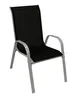 A single black outdoor chair with a gray metal frame, shown from a three-quarter angle against a white background. Produktbild-Vorschau