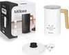 A collage of product images showing a milk frother, its packaging, and accessories. Produktbild-Vorschau