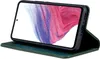 A green leather flip case for a smartphone is shown. Produktbild-Vorschau