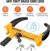 A yellow and black anti-theft tire lock with keys and feature icons. Podgląd zdjęcia produktu