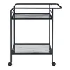 A black metal serving cart with two shelves and wheels, shown against a white background. Anteprima dell’immagine prodotto
