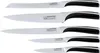 A set of five knives with black handles arranged vertically against a white background. Podgląd zdjęcia produktu