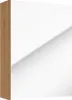 A close-up view of a cabinet with a white front and a wooden side, with a diagonal shadow across the white surface. Produktbild-Vorschau