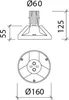 Technical drawing of a light fixture base with dimensions. Voir les images du produit