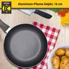 A frying pan is shown on a wooden surface with a checkered cloth, potatoes, and spices. Produktbild-Vorschau