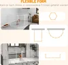 A collage of images showing a white metal dog playpen in various configurations, with diagrams illustrating its flexibility. Produktbild-Vorschau