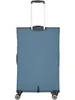 A blue suitcase with a retractable handle and wheels, shown from the back. Anteprima dell’immagine prodotto