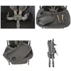 A collage of four images showing different aspects of a gray baby high chair, including its harness, tray with accessories, folded state, and tray detail. Náhled obrázku produktu