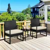 A patio set on a wooden deck with a view of trees and houses. Podgląd zdjęcia produktu