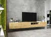 A modern living room setup with a wall-mounted TV stand and a large television. Podgląd zdjęcia produktu