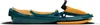 A side view of a teal and orange plastic sled with a steering wheel. Produktbild-Vorschau
