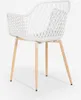 A white chair with a diamond pattern on the seat and back, supported by four wooden legs, is shown from the back against a white background. Produktbild-Vorschau