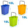 Three buckets of different colors are shown with dimensions and capacity indicated. Podgląd zdjęcia produktu