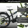 A close-up view of an electric mountain bike with highlighted features. Produktbild-Vorschau