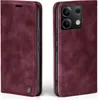 A product shot of a burgundy flip phone case for a Xiaomi Redmi Note 13 Pro 5G, shown from two angles. Produktbild-Vorschau