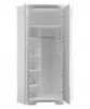 An open white corner wardrobe with shelves and a hanging rail. Produktbild-Vorschau