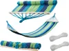 A striped hammock and its components are displayed against a white background. Produktbild-Vorschau