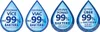 Four water drop icons with text indicating removal of 99% of bacteria. Produktbild-Vorschau