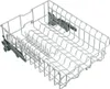 A white wire dishwasher basket with gray roller mechanisms on the side. Produktbild-Vorschau