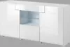 A white modern sideboard with a glass-fronted display cabinet in the center. Podgląd zdjęcia produktu