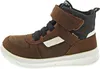 A side view of a brown Superfit high-top sneaker with black laces and a white sole. Produktbild-Vorschau
