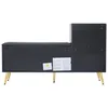 A black shoe cabinet with a bench seat and gold legs, shown from the back. Podgląd zdjęcia produktu
