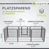 A diagram of a metal pet playpen with dimensions and feature callouts. Podgląd zdjęcia produktu