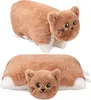Two views of a brown plush cat pillow on a white background. Náhľad obrázku produktu