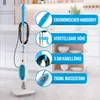 A steam cleaner is shown in a kitchen setting with feature callouts. Produktbild-Vorschau