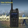A group of people hiking in a mountainous area with a walkie-talkie in the foreground. Produktbild-Vorschau