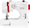 A white electric sewing machine with red accents, shown from a front-side angle on a white background. Produktbild-Vorschau