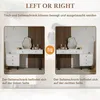 A split image showing two configurations of a white vanity table with drawers and a mirror, demonstrating the placement of a side cabinet on the left and right. Náhľad obrázku produktu