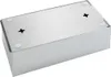 The bottom view of a stainless steel tissue dispenser box with four clear rubber feet and two cross-shaped openings on the top surface. Anteprima dell’immagine prodotto