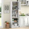 A white kitchen cabinet filled with various kitchen items and pantry staples, placed in a kitchen setting next to a window. Podgląd zdjęcia produktu