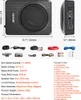 A collage of images showing a car subwoofer, its dimensions, and included accessories, along with a detailed specification list and package contents. Produktbild-Vorschau