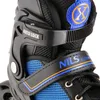 A close-up view of a black and blue inline skate, showing the buckle and strap details. Anteprima dell’immagine prodotto