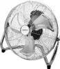 A chrome floor fan on a white background. Voir les images du produit