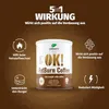 A marketing image for OK! FatBurn Coffee, showcasing its benefits with icons and text. Podgląd zdjęcia produktu