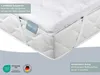 A mattress topper on a mattress, with product information overlaid. Náhled obrázku produktu