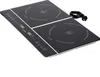 A black double induction cooktop with silver trim and a black power cord. The cooktop has touch controls and digital displays. Náhľad obrázku produktu