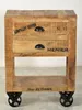 A wooden nightstand with two drawers and a shelf, mounted on wheels. Podgląd zdjęcia produktu