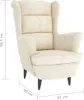 A cream-colored armchair with black legs is shown against a white background. Dimensions for height, width, and depth are indicated by gray lines and text. Anteprima dell’immagine prodotto