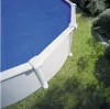 An above-ground swimming pool with a blue solar cover, situated on a grassy lawn. Produktbild-Vorschau