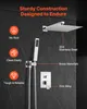 A bathroom shower system displayed on a dark, textured wall with feature callouts. Anteprima dell’immagine prodotto
